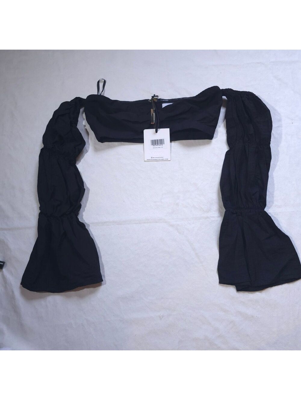 Runaway The Label Black Off-Shoulder Crop Top with Bell Sleeves